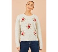 Yumi Patch Floral Embroidered Relaxed Jumper In Ivory Ivory