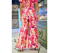 Yumi Women's Pink Abstract Floral Wide Leg Trousers | Size: 14 Yumi Pink 14
