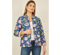 Yumi Women's Pink Floral Reversible Cotton Quilted Jacket in Blue | Size: 8 Yumi Blue 8