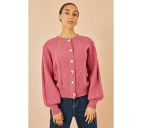 Yumi Women's Pink Relaxed Fit Cable Cardigan | Size: Large Yumi Pink L