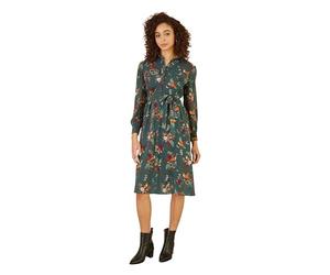 Yumi Recycled Green Fox Print Shirt Midi Dress (UK, Numeric, 10, Regular, Regular, Green)