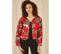 Yumi Women's Red Animal Print Reversible Cotton Cropped Quilted Jacket | Size: 8 Yumi Red 8
