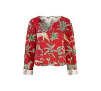 Red Animal Print Reversible Cotton Cropped Quilted Jacket Yumi Red 16