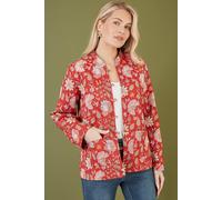 Yumi Red Floral Print Reversible Cotton Quilted Jacket Red 8