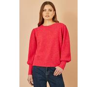 Yumi Women's Red Knitted Balloon Sleeve Textured Jumper | Size: Medium Yumi Red M