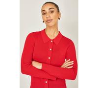 Yumi Red Ribbed Collar Button Up Cardigan Red S
