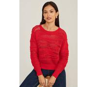Yumi Women's Red Wave Pointelle Knitted Jumper | Size: Small Yumi Red S