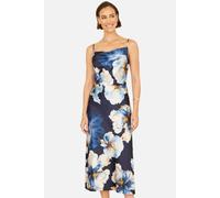Yumi Satin Cowl Neck Floral Dress In Navy Navy