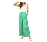 Yumi Women's Satin Floral Wide Leg Trousers in Green | Size: 10R