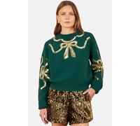 Yumi Sequinned Bow Neckline Jumper In Bottle Green Bottle Green
