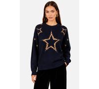 Yumi Star Sequin Relaxed Jumper In Navy Navy