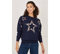 Yumi Star Sequin Relaxed Jumper In Navy Navy