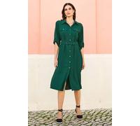 Yumi Women's Stretch Midi Shirt Dress in Green | Size: 8 Yumi Green 8