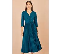 Yumi Stretch Wrap Pleated Midi Dress In Teal Teal
