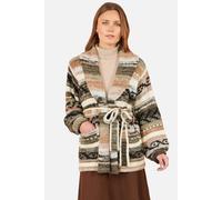 Yumi Stripe Fairisle Soft Wrap Cardigan In Olive Olive