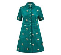 Yumi Teal Cord Shirt Dress with All Over Fox Embroidery (UK, Numeric, 10, Regular, Regular, Teal)