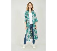 Yumi Teal Crane Satin Kimono Teal S/M