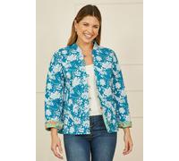 Yumi Teal Floral Reversible Cotton Quilted Jacket Teal 8