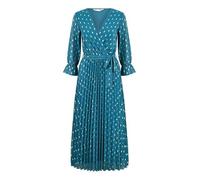 Yumi Teal Foil Printed Pleated Wrap Midi Dress (UK, Numeric, 10, Regular, Regular, Teal)