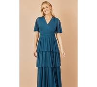 Yumi Teal Mesh Tiered Maxi Dress Teal 10
