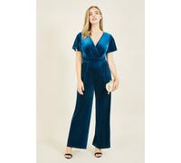 Yumi Teal Velvet Jumpsuit Teal