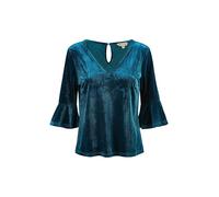 Yumi Teal Velvet Relaxed Fit Top with Fluted Sleeves 8 Teal