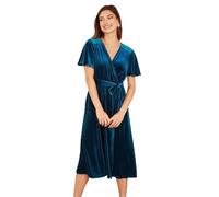 Yumi Teal Wrap Over Midi Dress with Angel Sleeves and Split Hem (UK, Numeric, 10, Regular, Regular, Teal)