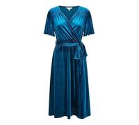 Yumi Teal Wrap Over Midi Dress with Angel Sleeves and Split Hem (UK, Numeric, 8, Regular, Regular, Teal)
