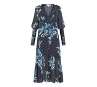 Yumi Urban Touch Navy Floral Print Long Sleeve Midi Dress (UK, Numeric, 16, Regular, Regular, Navy)