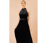 Yumi Women's Velvet Halter Midi Dress With Belt in Black | Size: 8 Yumi Black 8