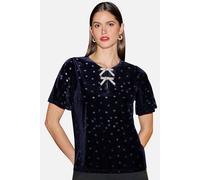 Yumi Women's Velvet Heart Top With Bow Detail in Dark Navy | Size: 20 Yumi Dark Navy 20