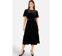 Yumi Women's Velvet Midi Dress With Embellished Sleeve in True Black | Size: 12