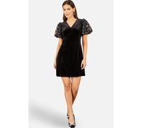 Yumi Velvet Tunic With Sequin Puff Sleeves In Black Black
