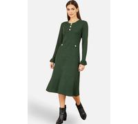 Yumi Women's Viscose Knitted Midi Dress With Buttons in Bottle Green | Size: Large