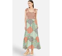 Yumi Women's Viscose Patchwork Ruched Smocked Maxi Sundress In Multicolour in Coral | Size: XL Yumi Coral XL