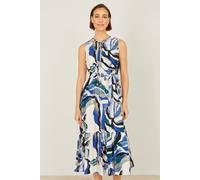 Yumi Viscose Swirl Print Midi Dress In Blue Blue