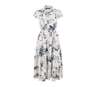 Yumi White Abstract Floral Midi Shirt Dress (UK, Numeric, 12, Regular, Regular, Ivory)