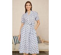 Yumi Women's White & Blue Cotton Broderie Anglaise Midi Shirt Dress | Size: 16 Yumi White 16