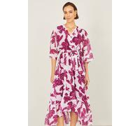 Yumi White And Pink Kimono Sleeves Midi Dip Hem Wrap Midi Dress White 22