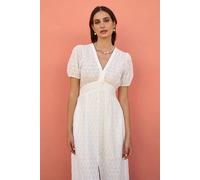 Yumi White Broderie Anglaise Midi Dress With Split Hemline White 8