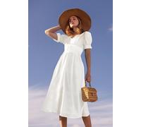 Yumi Women's White Cotton Broderie Anglaise Midi Button Up Dress | Size: 10 Yumi White 10