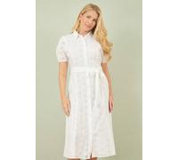 Yumi White Cotton Broderie Anglaise Midi Shirt Dress White 12