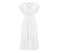 Yumi White Cotton Broderie Anglaise Wrap Midi Dress (UK, Numeric, 16, Regular, Regular, White)