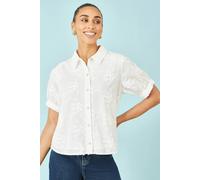 Yumi Women's White Cotton Flower Applique Shirt | Size: 16 Yumi White 16