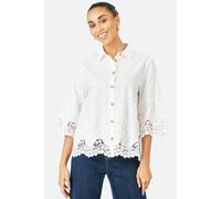 Yumi Women's White Cotton Lace Border Shirt | Size: 14