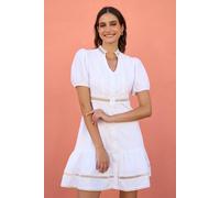 White Cotton Lace Trim Skater Shirt Dress Yumi White 14