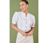 Yumi White Cotton Pleated Short Sleeve Shirt White 16