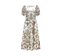 Yumi White Cotton Safari Print Ruched Midi Dress (UK, Numeric, 14, Regular, Regular, Multi)