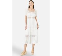 Yumi Women's White Cotton Square Neckline Lace Midi Dress | Size: 8 Yumi White 8