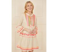 Yumi Women's White Embroidered Cotton Tunic in Beige | Size: 8 Yumi Beige 8